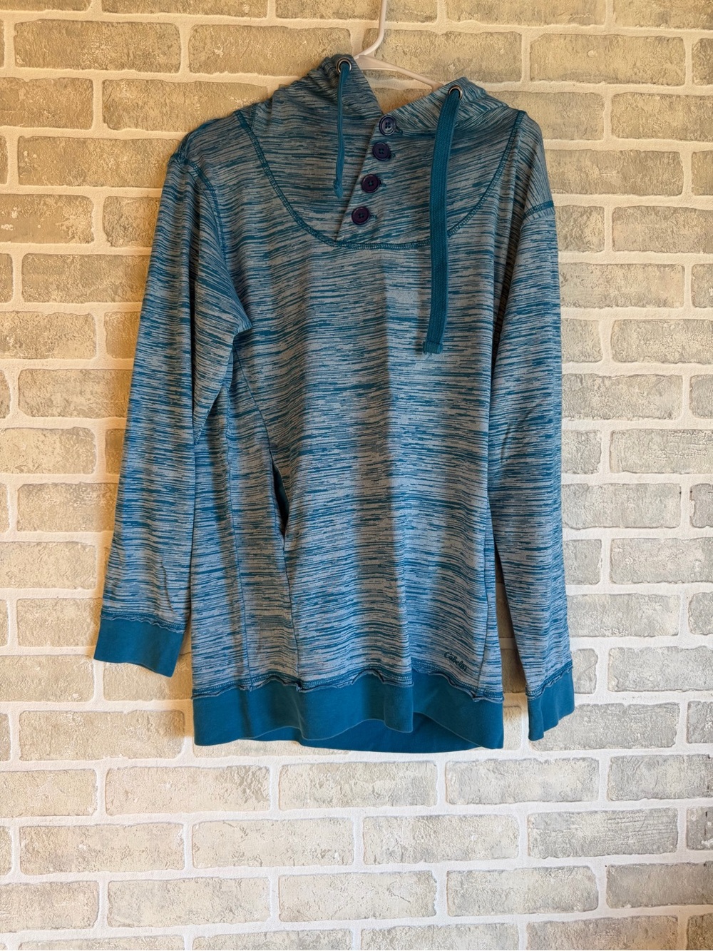 Cabela's Teal and Light Blue Striped Pullover Hoodie